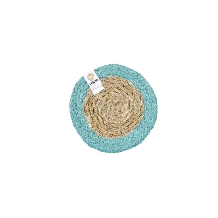 Seagrass & Jute Coaster in Natural/Turquoise