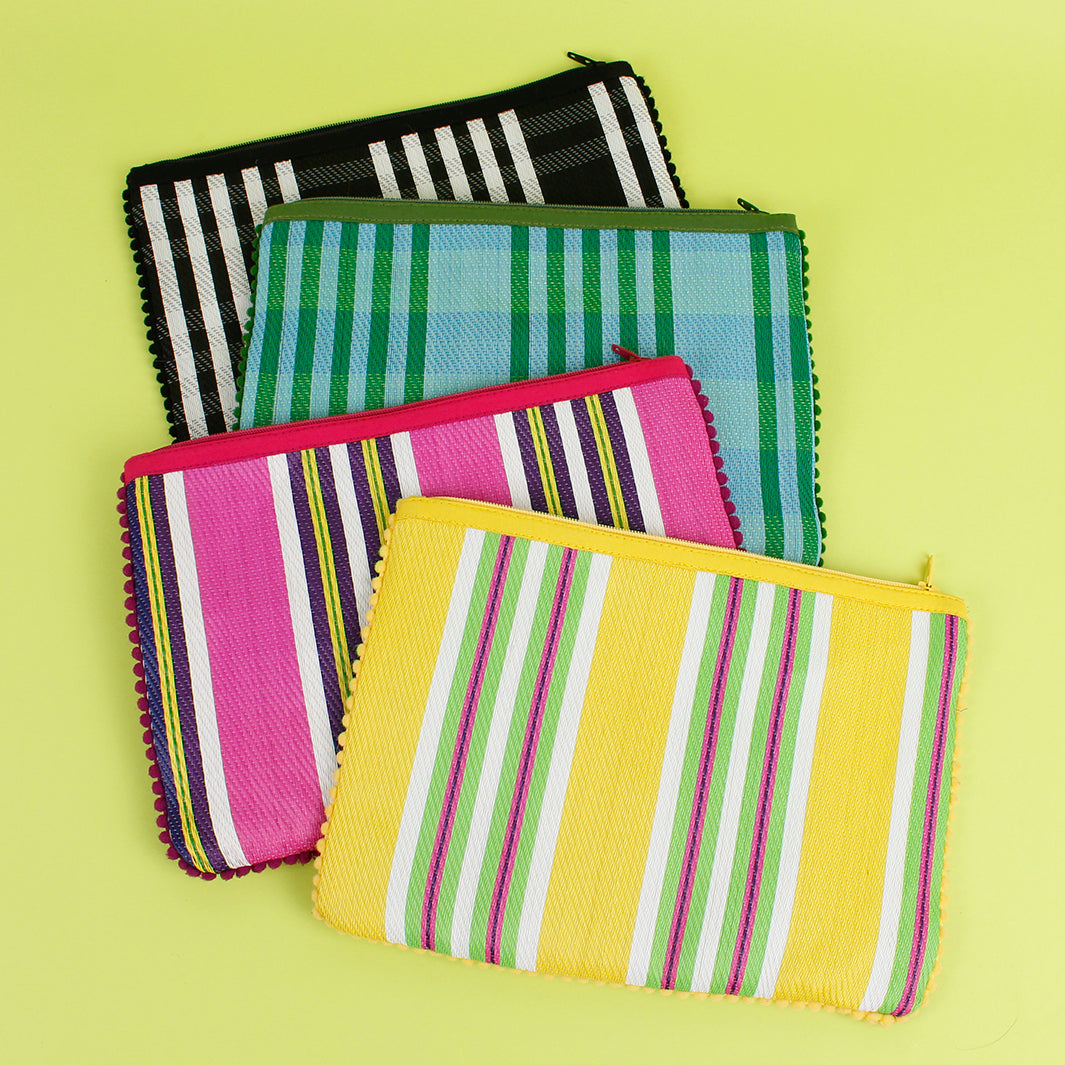 Recycled Woven Pom Pom Pouch in Beach
