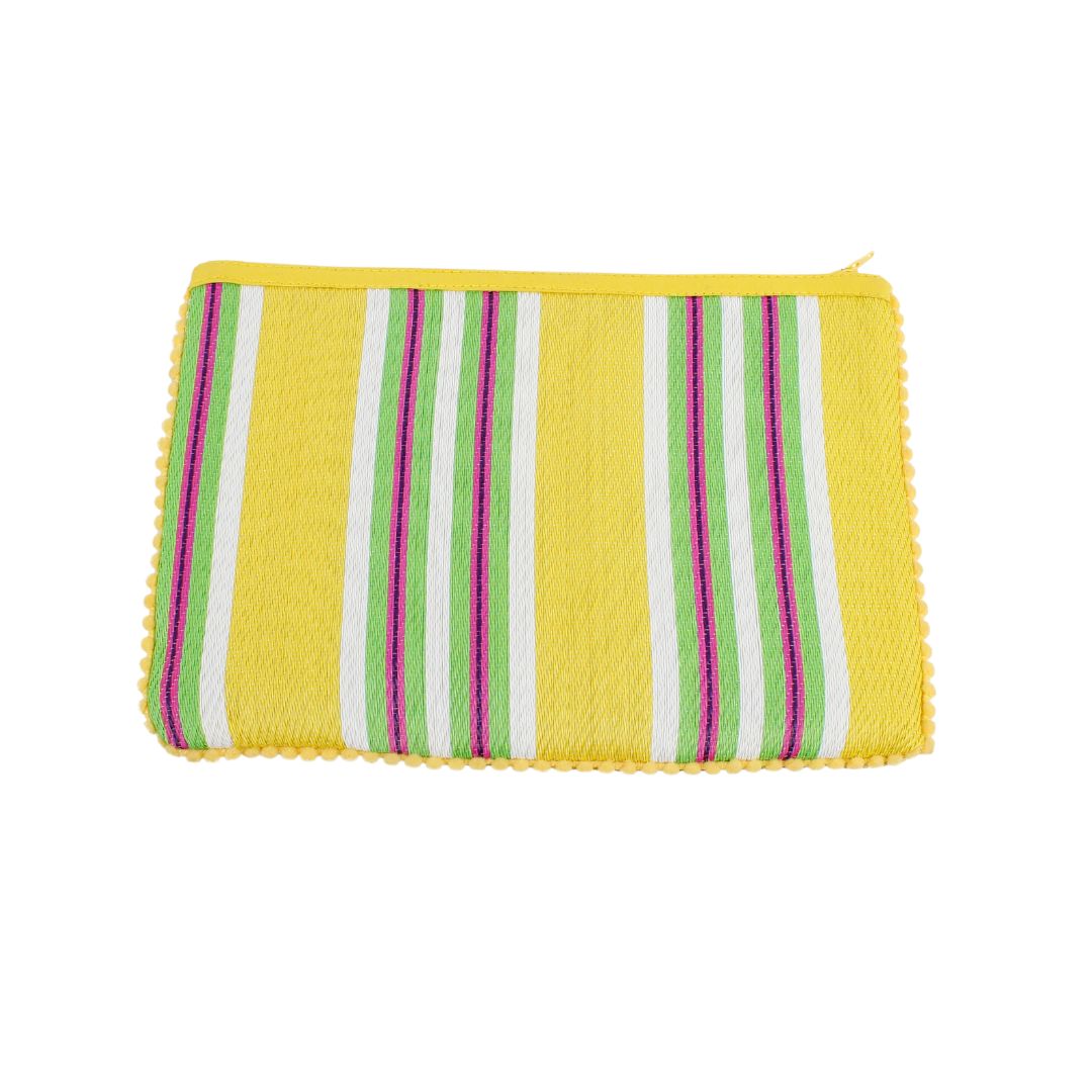 Recycled Woven Pom Pom Pouch in Beach