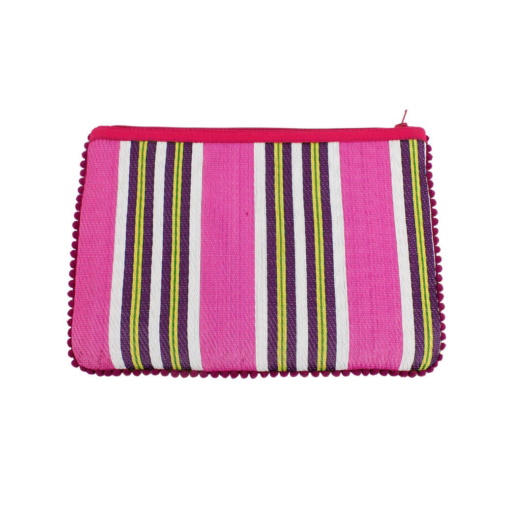 Recycled Woven Pom Pom Pouch in Fire