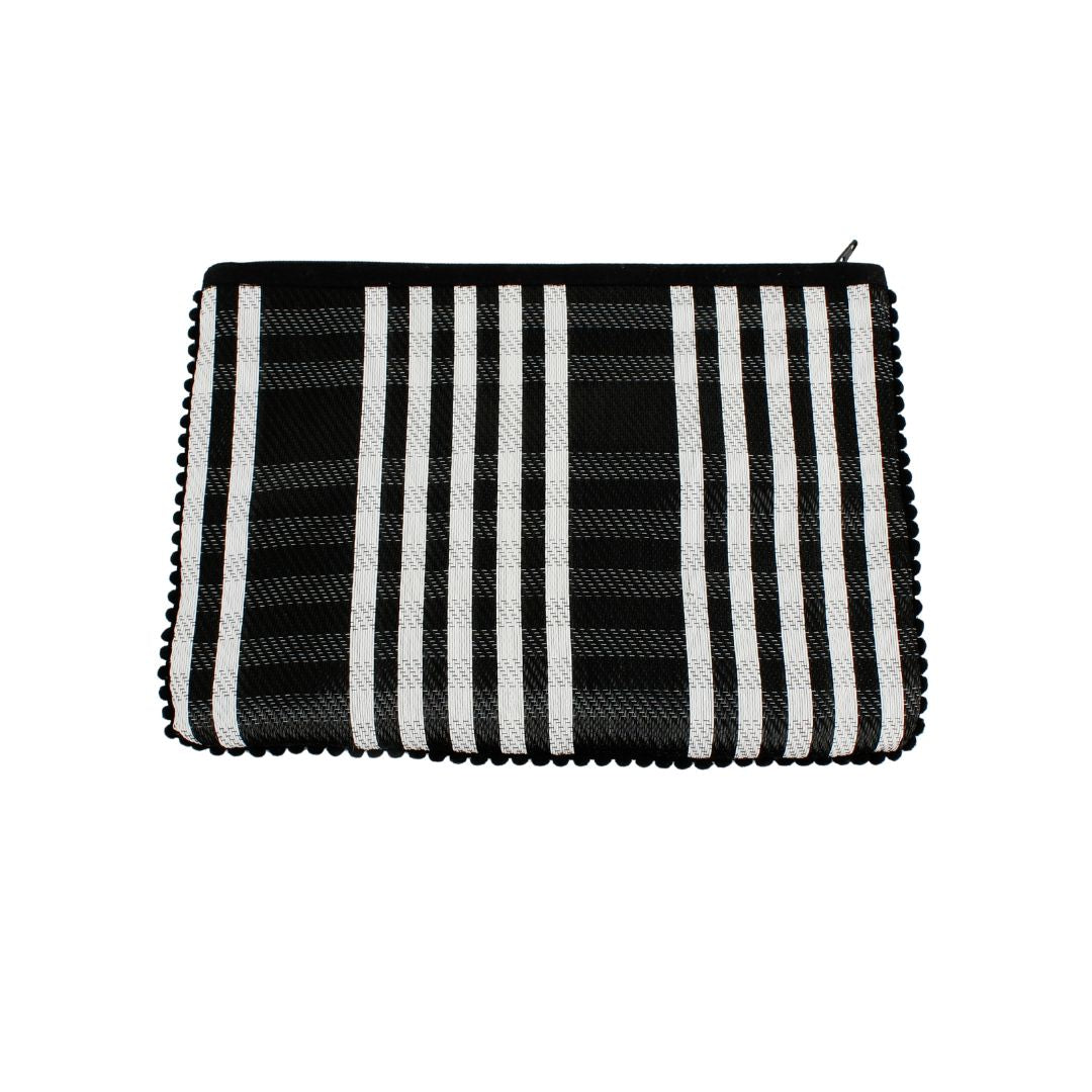 Recycled Woven Pom Pom Pouch in Pebble