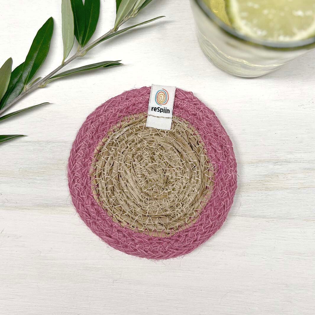 Seagrass & Jute Coaster in Natural/Pink