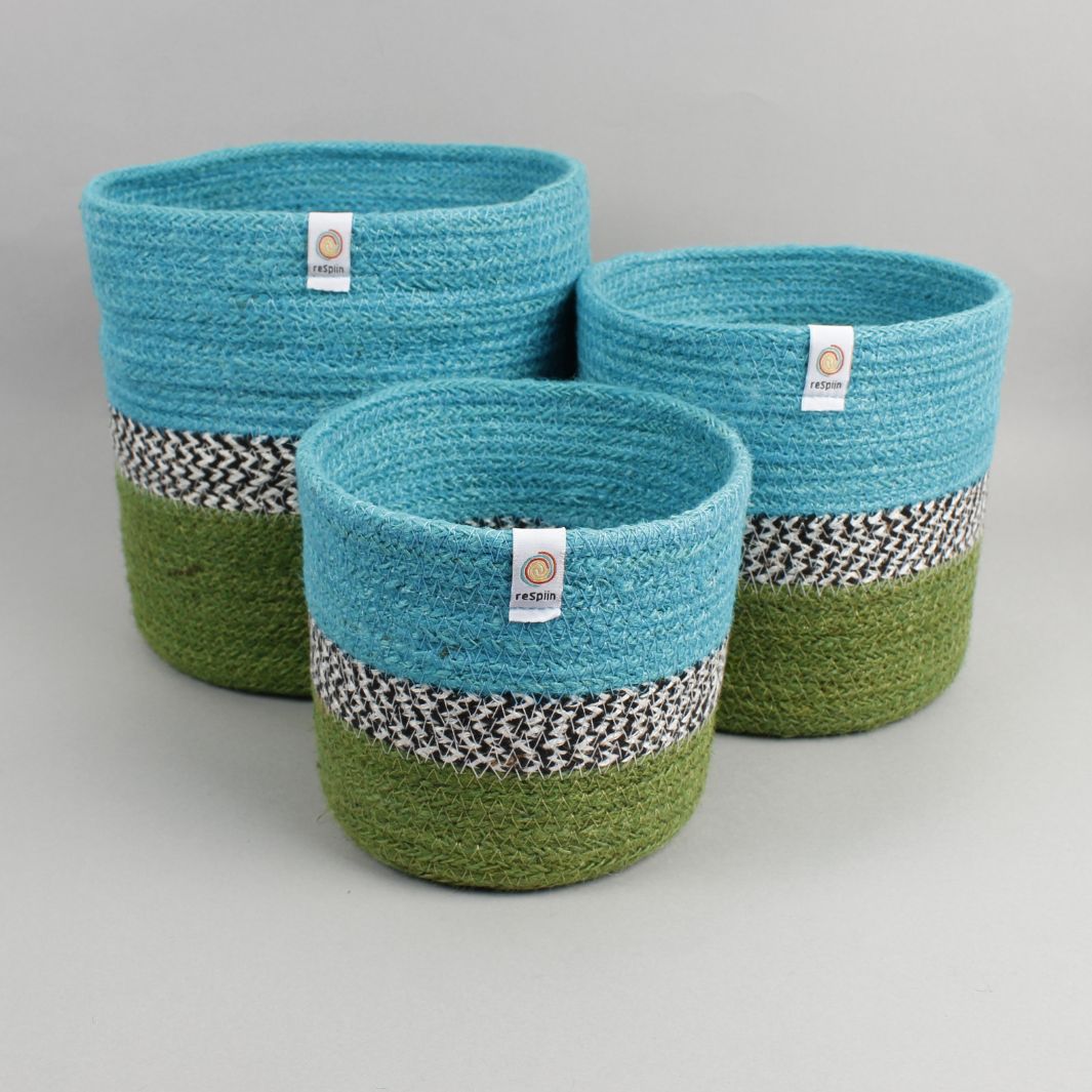 Jute ZigZag Basket Set - Ocean