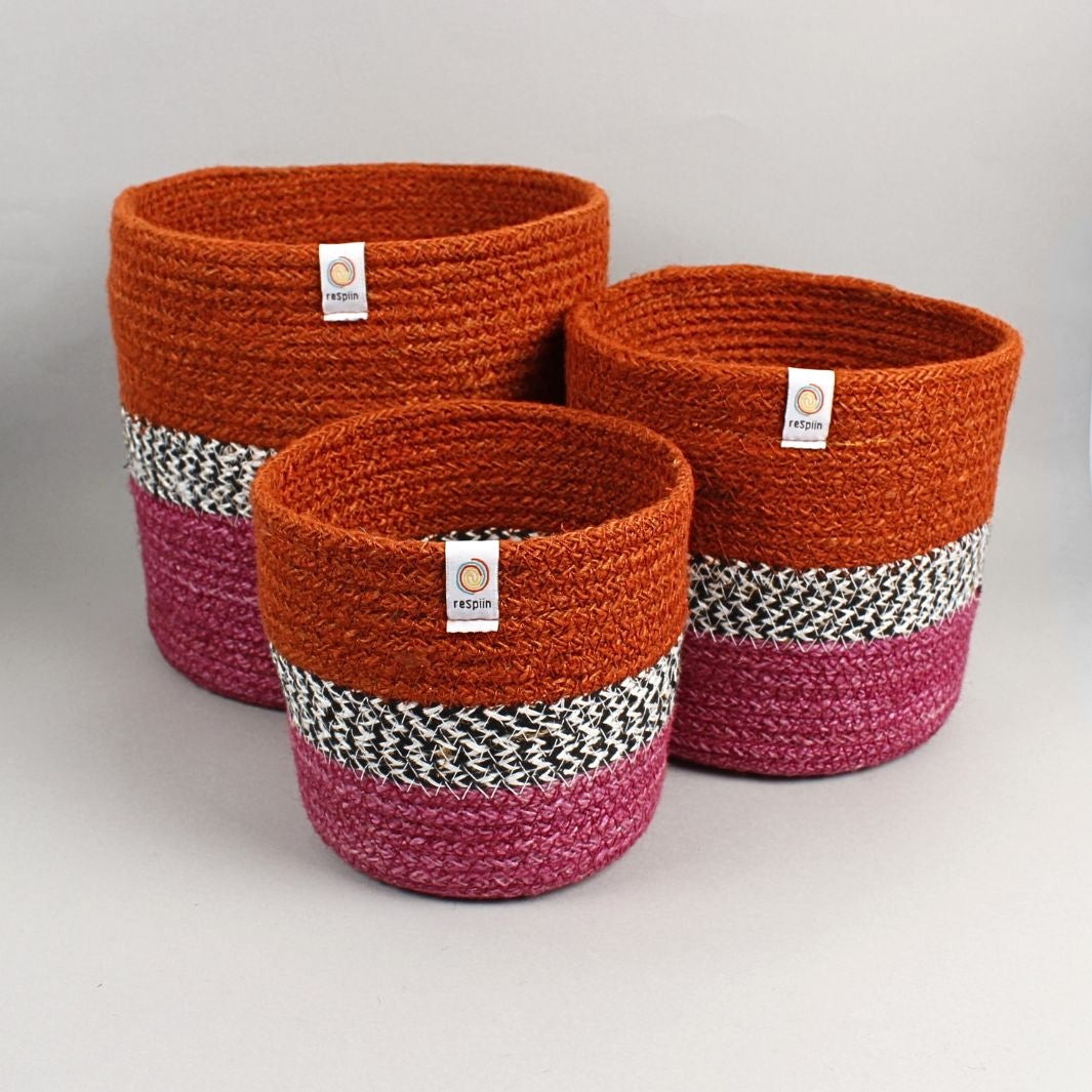 Jute ZigZag Basket Set - Fire