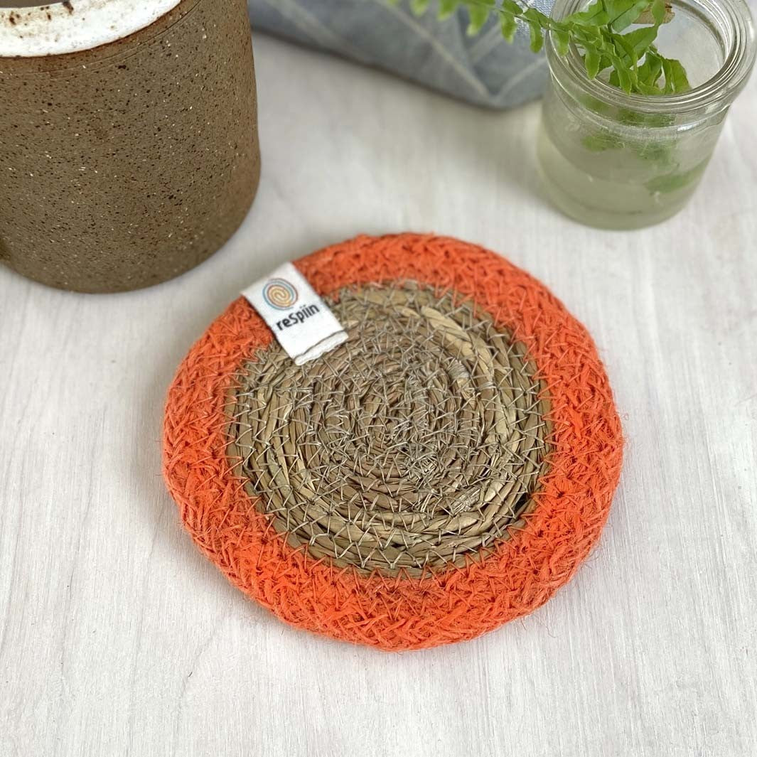 Seagrass & Jute Coaster in Natural/Orange