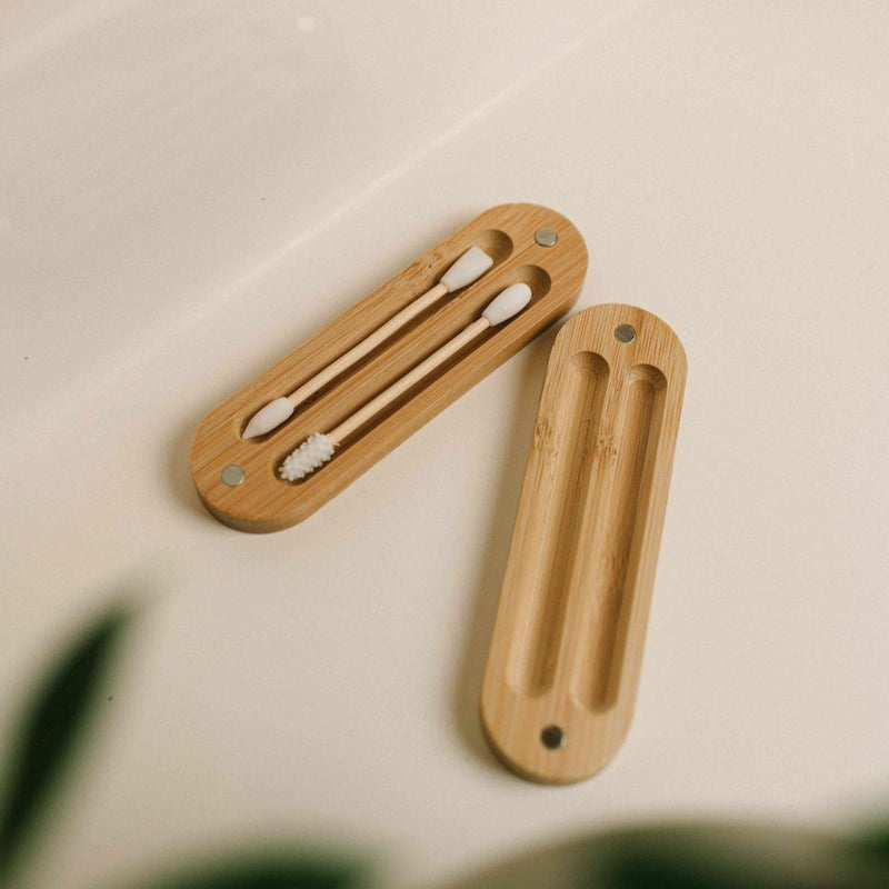 Reusable Bamboo Silicone Ear Swabs with case.