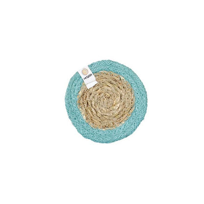 Seagrass & Jute Coaster in Natural/Turquoise