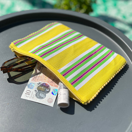 Recycled Woven Pom Pom Pouch in Beach