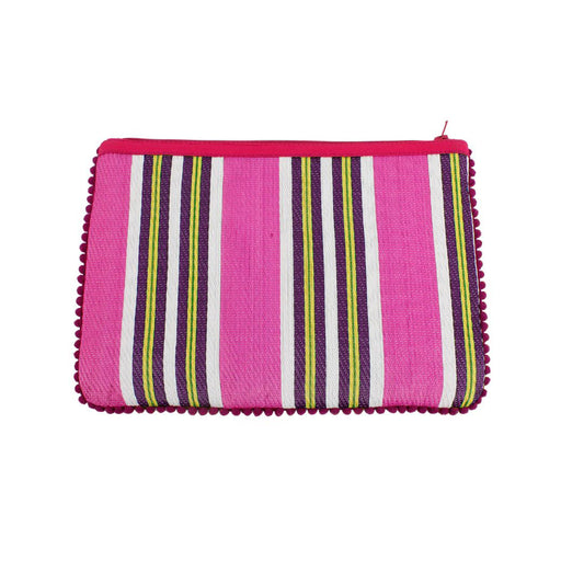 Recycled Woven Pom Pom Pouch in Fire