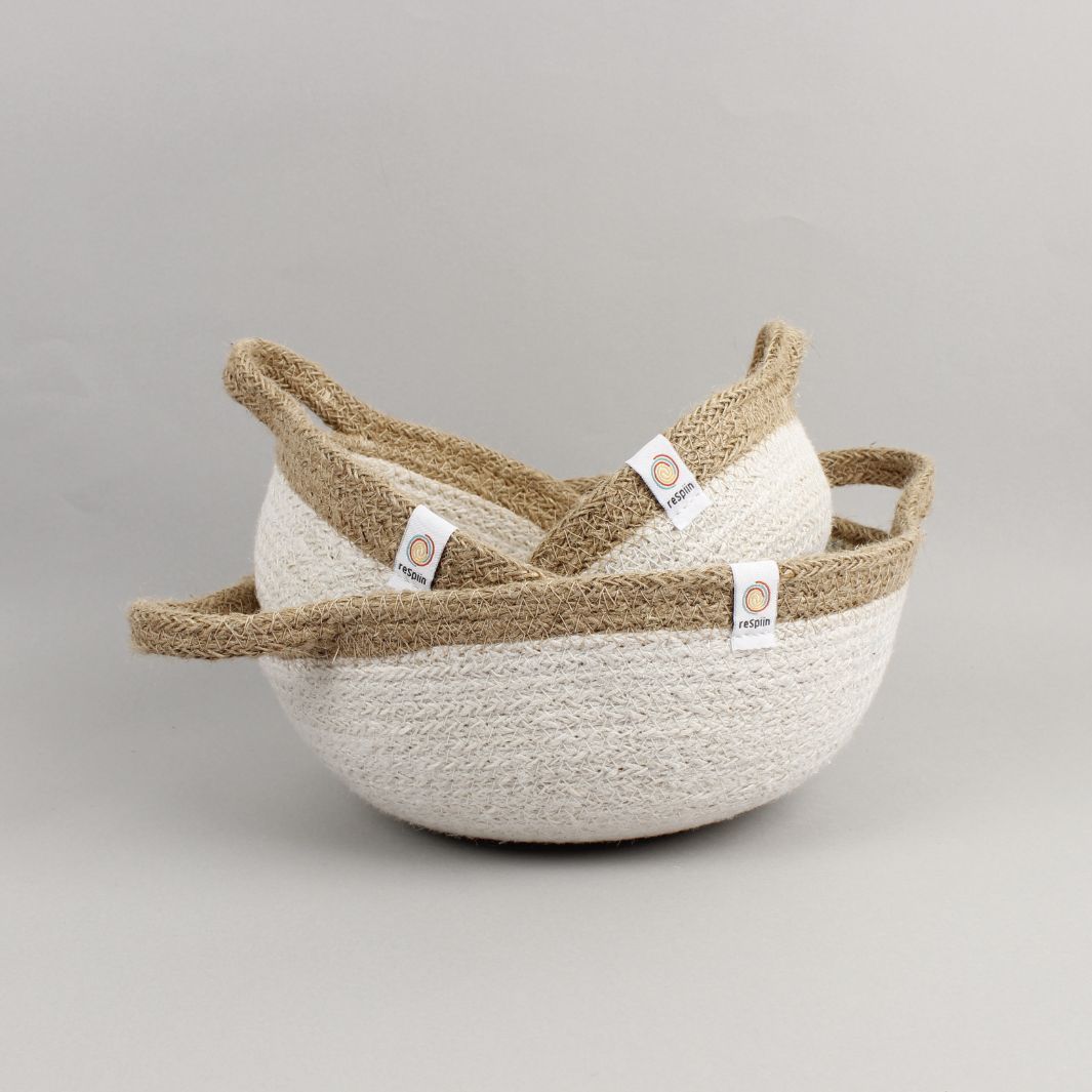 Jute Handled Bowl Set Natural/White
