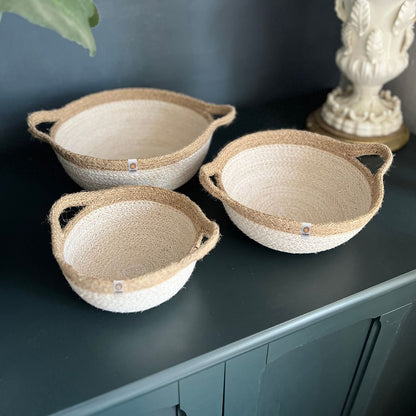 Jute Handled Bowl Set Natural/White