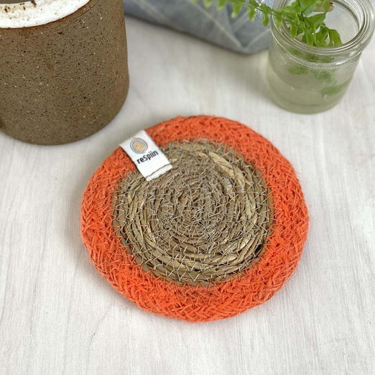 Seagrass & Jute Coaster in Natural/Orange