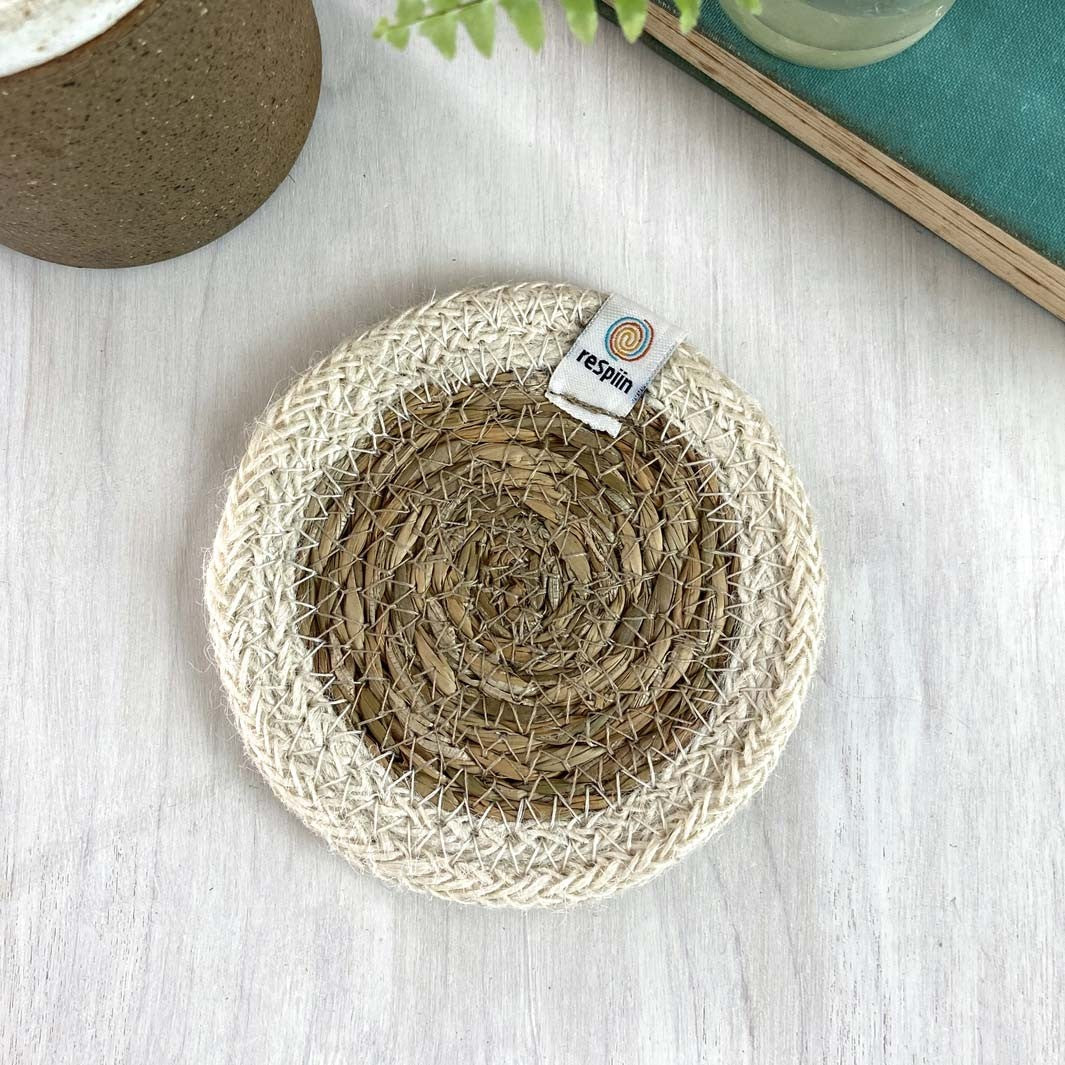Seagrass & Jute Coaster in Natural/White