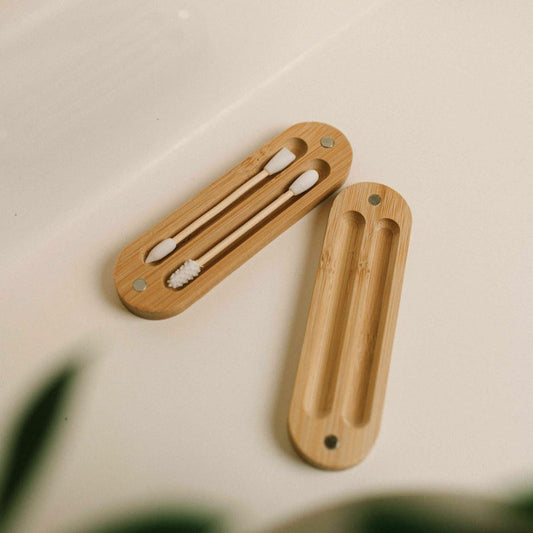 Reusable Bamboo Silicone Ear Swabs with case.